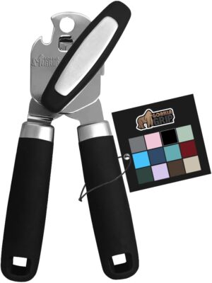 The Original GORILLA GRIP Heavy Duty Stainless Steel Smooth Edge Manual Can Opener and Bottle Openers, Soft Ergonomic Handle, Oversized Handheld Easy Turn Knob, Multifunctional Kitchen Tool, Black