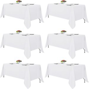 Fitable White Tablecloths for Rectangle Tables, 6 Pack – 70 x 120 Inches – Reusable and Washable Table Clothes for 6-8 Ft Tables, Polyester Fabric Table Covers for Wedding, Party, Banquet