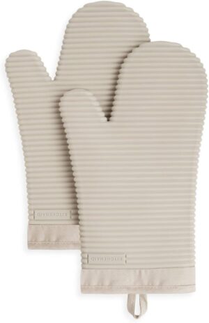 KitchenAid Ribbed Soft Silicone Oven Mitt Set, 7″x13″, Milkshake 2 Count