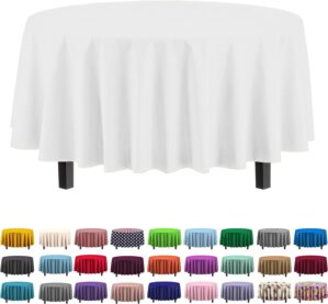12-Pack Premium Plastic Tablecloth 84in. Round Table Cover – White
