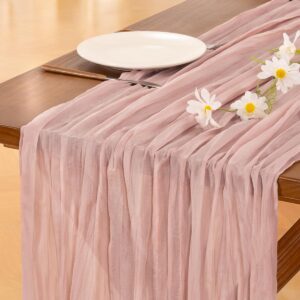 Socomi Pink Cheesecloth Table Runner Mothers Day Boho Rustic Gauze Dusty Pink Spring 120 inch 10FT Cheese Cloth Runner for Wedding Party Baby Shower Birthday Home Decor Holiday Decorations