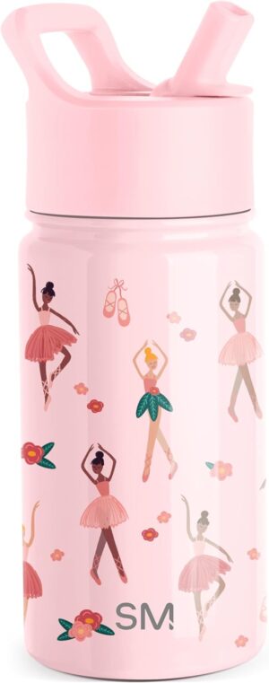 Simple Modern Kids Summit Water Bottle with Straw Lid | 14oz Stainless Steel Cup Insulated Tumbler for Toddlers, School | Pink Ballerina