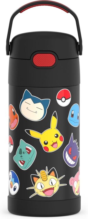 THERMOS FUNTAINER Water Bottle with Straw – 12 Ounce – Kids Stainless Steel Vacuum Insulated Water Bottle with Lid, Pokémon