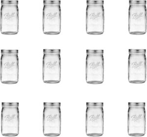 Ball Wide Mouth Clear Glass Canning Quart 32 Oz Mason Jars with Lids, 12 Pack
