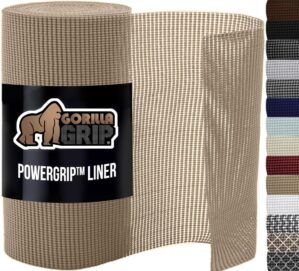 GORILLA GRIP powerGRIP Drawer Shelf and Cabinet Liner, Thick Strong Hold, Non-Adhesive Liners Protect Kitchen Cabinets and Cupboard, Bathroom Drawers, Easy Install, Breathable Mat, 12″ x10′, Beige