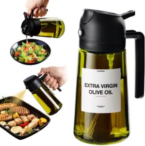 TrendPlain – Original 16oz/470ml Olive Oil Dispenser Bottle for Kitchen Gadgets and Air Fryer Accessories – Olive Oil Sprayer for Cooking w/Stickers (Light Blockage) – Black