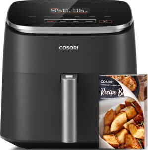 COSORI Air Fryer 9-in-1, Compact & Large 6-Qt, Fast Turbo Modes, 90–450°F Precise Heat for Even Results, Up to 95% Less Oil*, Roast, Bake, Dry, Reheat, Frozen, Broil, Proof, 120V, TurboBlaze, Grey