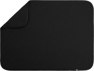 S&T INC. Dish Drying Mat XL, Highly Absorbent Microfiber Kitchen Counter Mat, Dish Drying Pad for Dishes, Utensils, Pots and Pans, Extra Large 18″ x 24″, Black